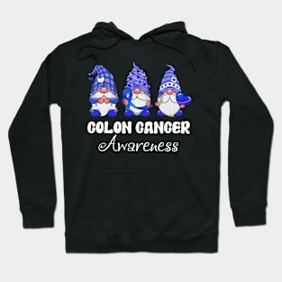 Colon Cancer Support gnomes with ribbon Hoodie